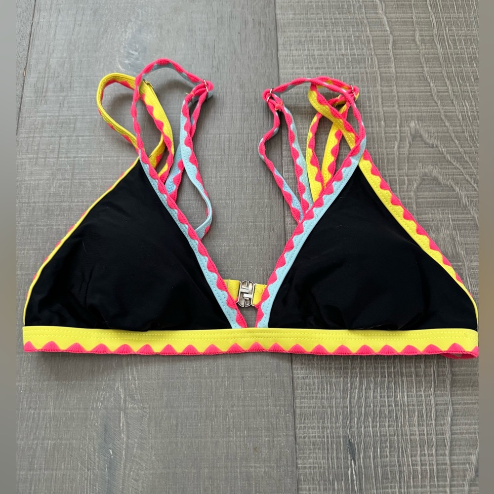 Shein Black and Neon Strapped Bikini Top Size Small
